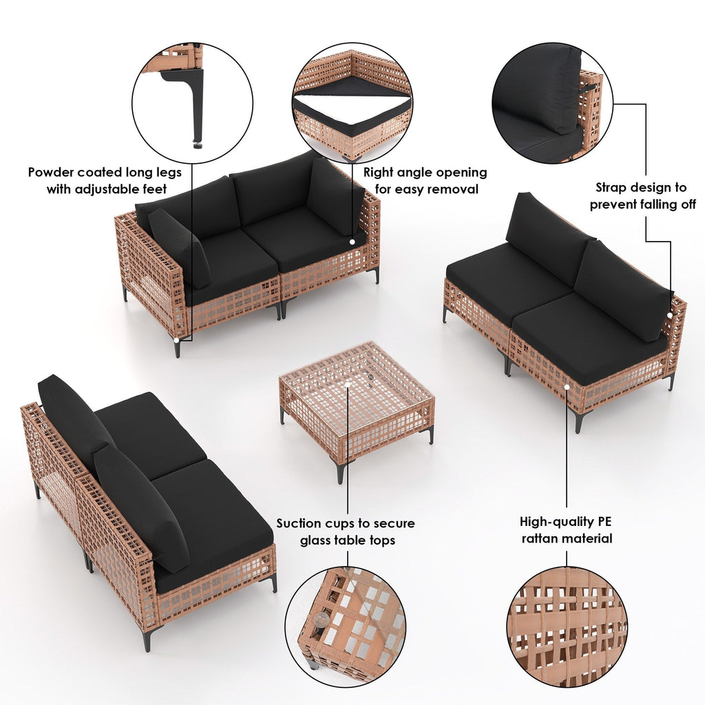 6-Personen-Gartensitzgruppe mit Kissen