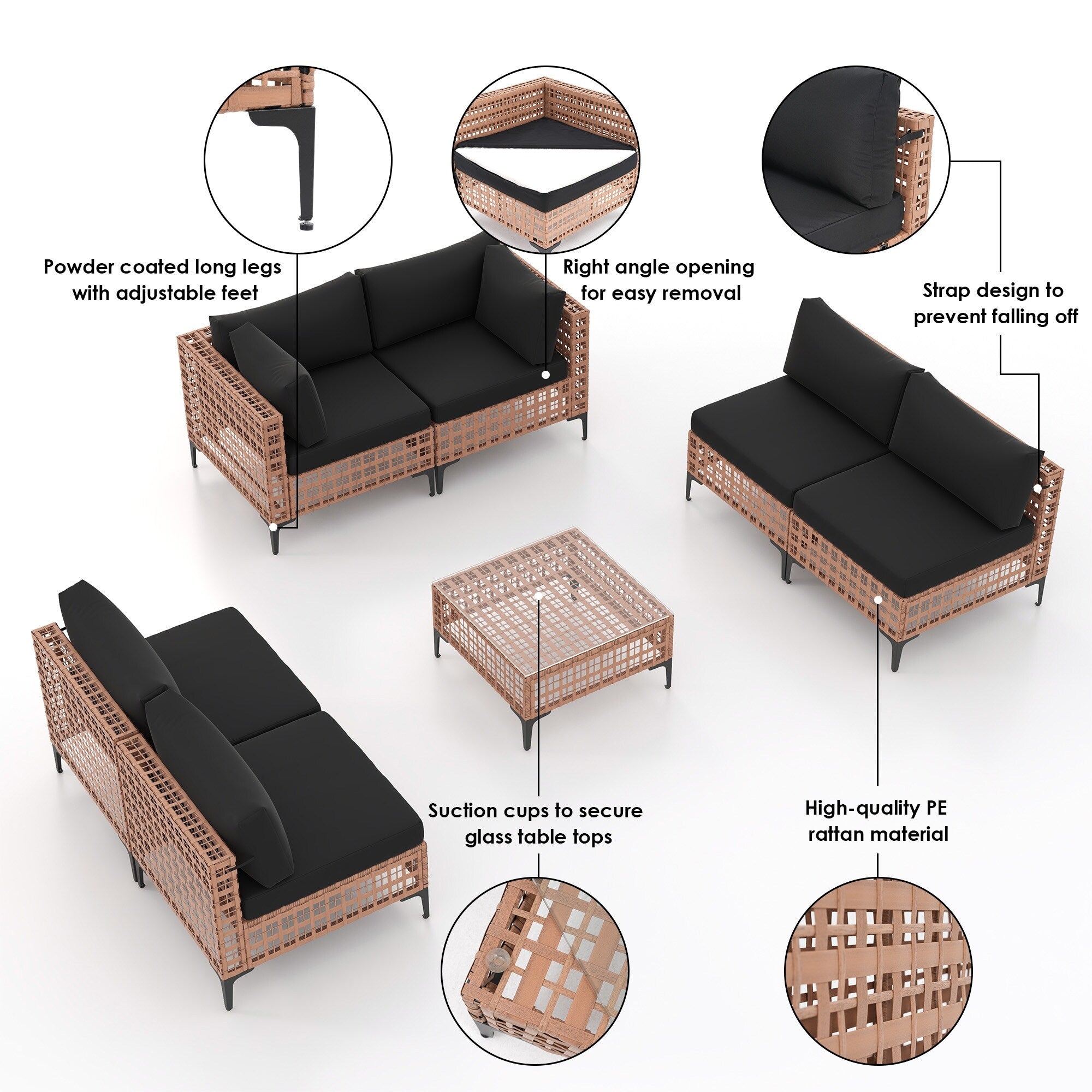 6-Personen-Gartensitzgruppe mit Kissen