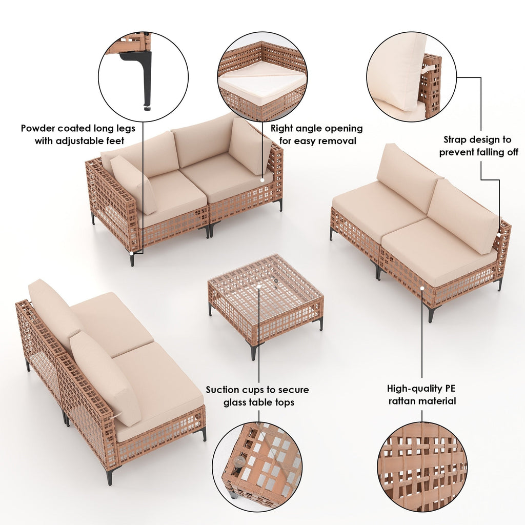 6-Personen-Gartensitzgruppe mit Kissen