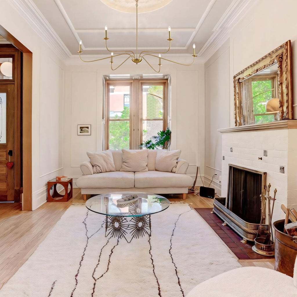 Minimalistischer Kronleuchter mit 6 Leuchten, 162,5 cm (64 Zoll), in Mattschwarz/Gold/Chrom – Nicht verfügbar