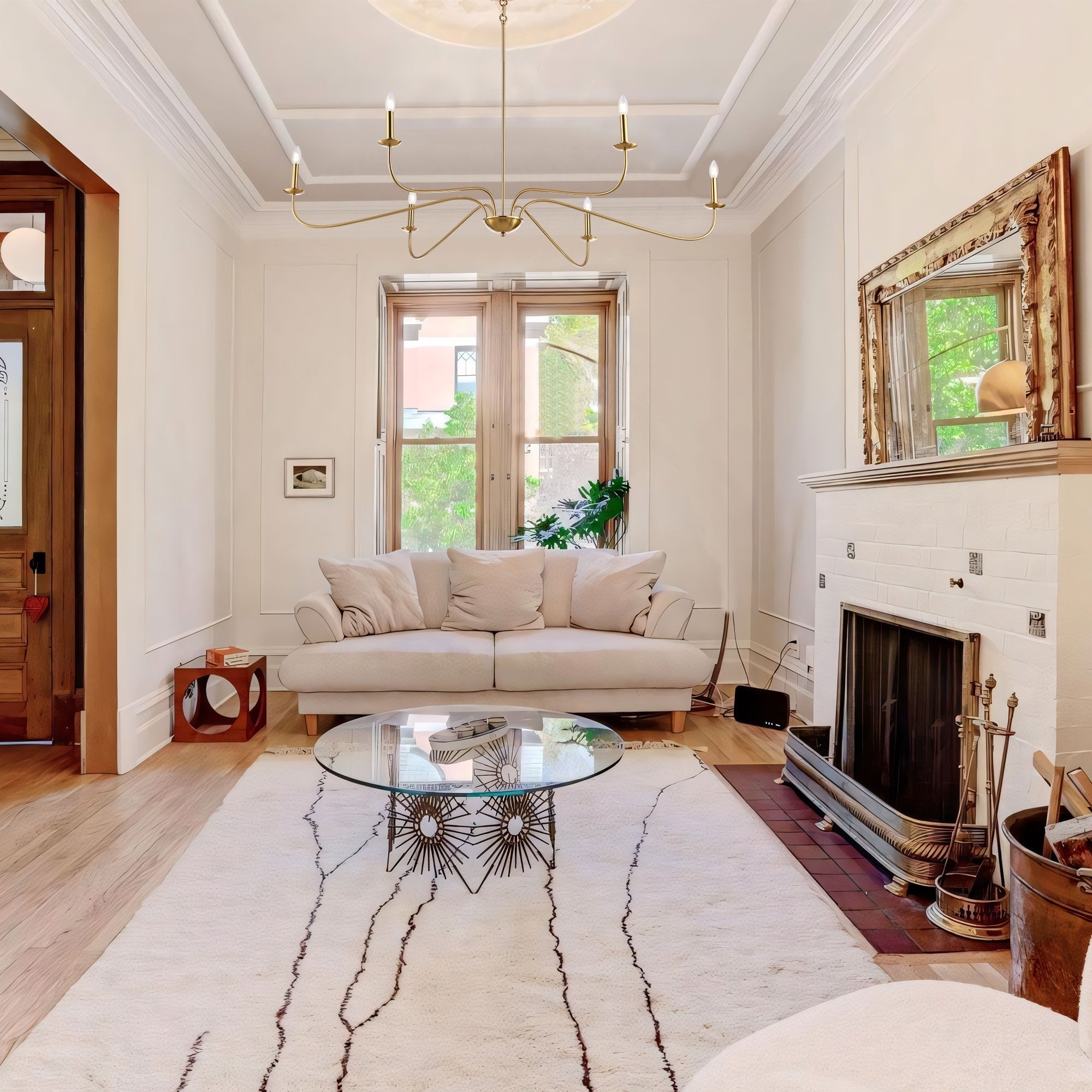 Minimalistischer Kronleuchter mit 6 Leuchten, 162,5 cm (64 Zoll), in Mattschwarz/Gold/Chrom – Nicht verfügbar