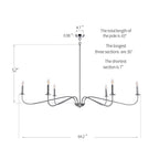 Minimalistischer Kronleuchter mit 6 Leuchten, 162,5 cm (64 Zoll), in Mattschwarz/Gold/Chrom – Nicht verfügbar