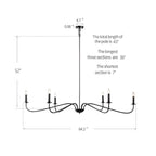 Minimalistischer Kronleuchter mit 6 Leuchten, 162,5 cm (64 Zoll), in Mattschwarz/Gold/Chrom – Nicht verfügbar
