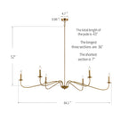Minimalistischer Kronleuchter mit 6 Leuchten, 162,5 cm (64 Zoll), in Mattschwarz/Gold/Chrom – Nicht verfügbar