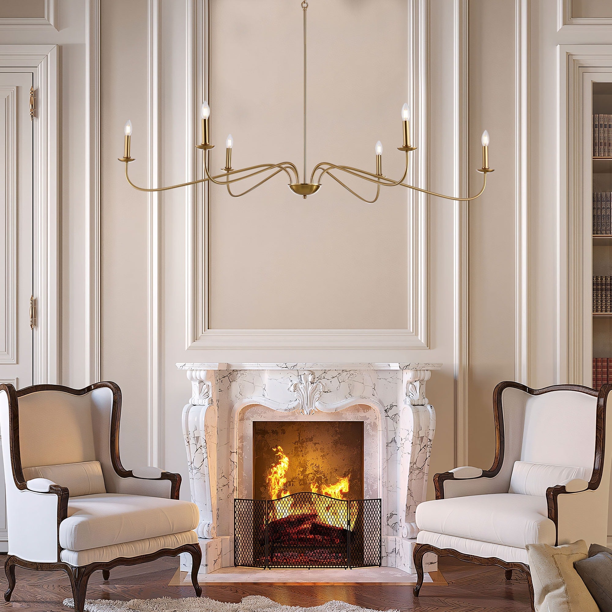 Minimalistischer Kronleuchter mit 6 Leuchten, 162,5 cm (64 Zoll), in Mattschwarz/Gold/Chrom – Nicht verfügbar