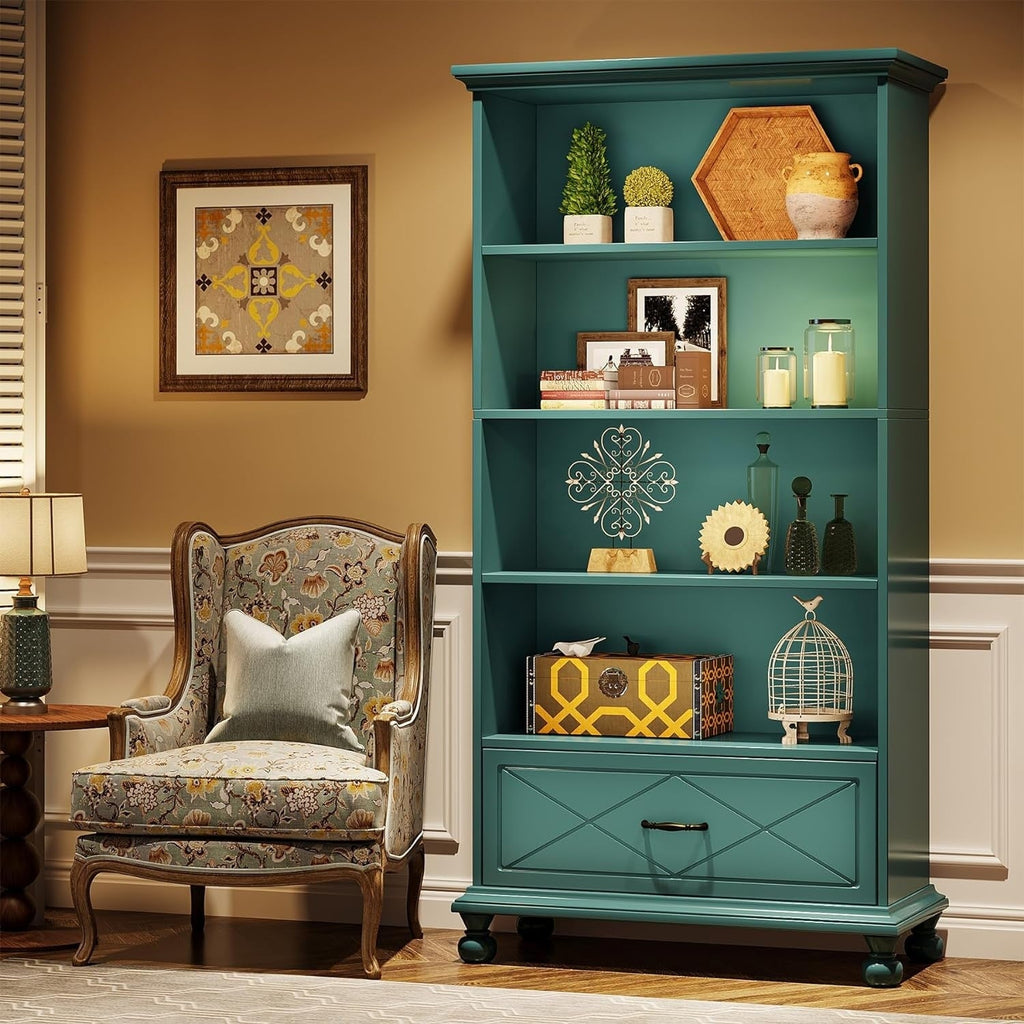 Bücherregal mit 6 Ablagen und Schublade, 71 Bücherregal für das Wohnzimmer