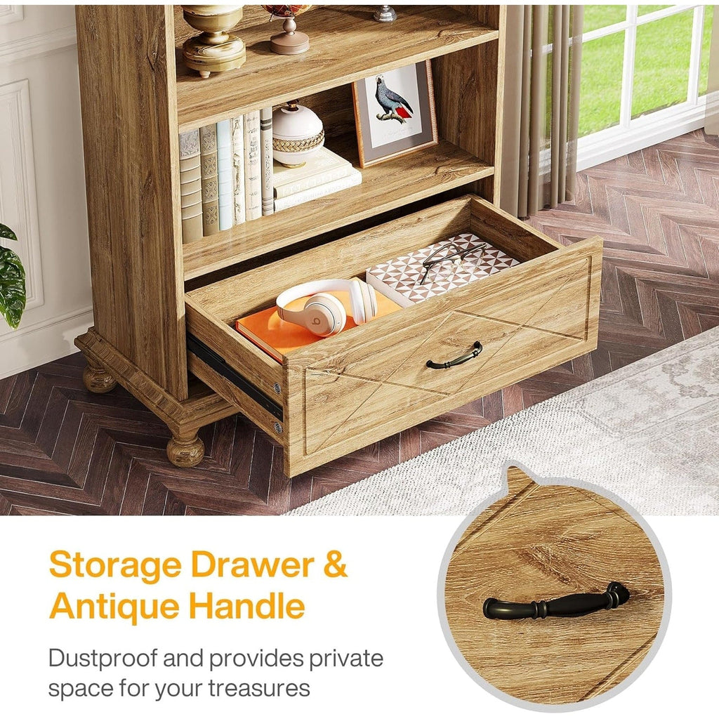 Bücherregal mit 6 Ablagen und Schublade, 71 Bücherregal für das Wohnzimmer