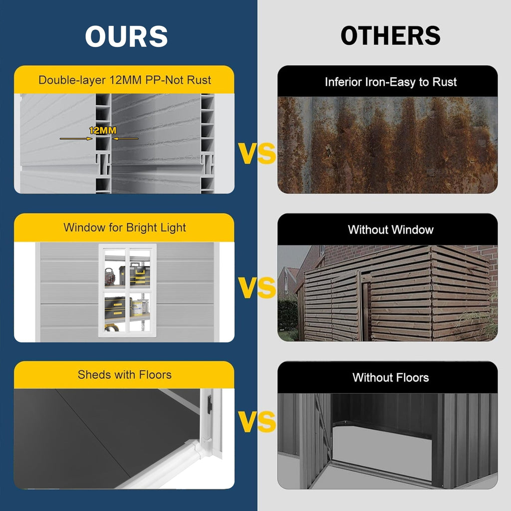 6 Fuß x 4 Fuß / 6 Fuß x 8 Fuß / 8 Fuß x 6 Fuß / 8 Fuß x 10 Fuß wetterfester Geräteschuppen aus Kunstharz mit Boden und Turm