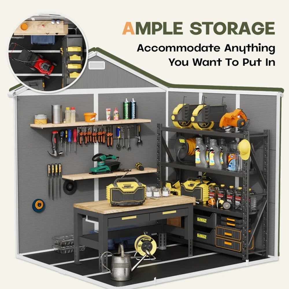 6 Fuß x 4 Fuß / 6 Fuß x 8 Fuß / 8 Fuß x 6 Fuß / 8 Fuß x 10 Fuß wetterfester Geräteschuppen aus Kunstharz mit Boden und Turm