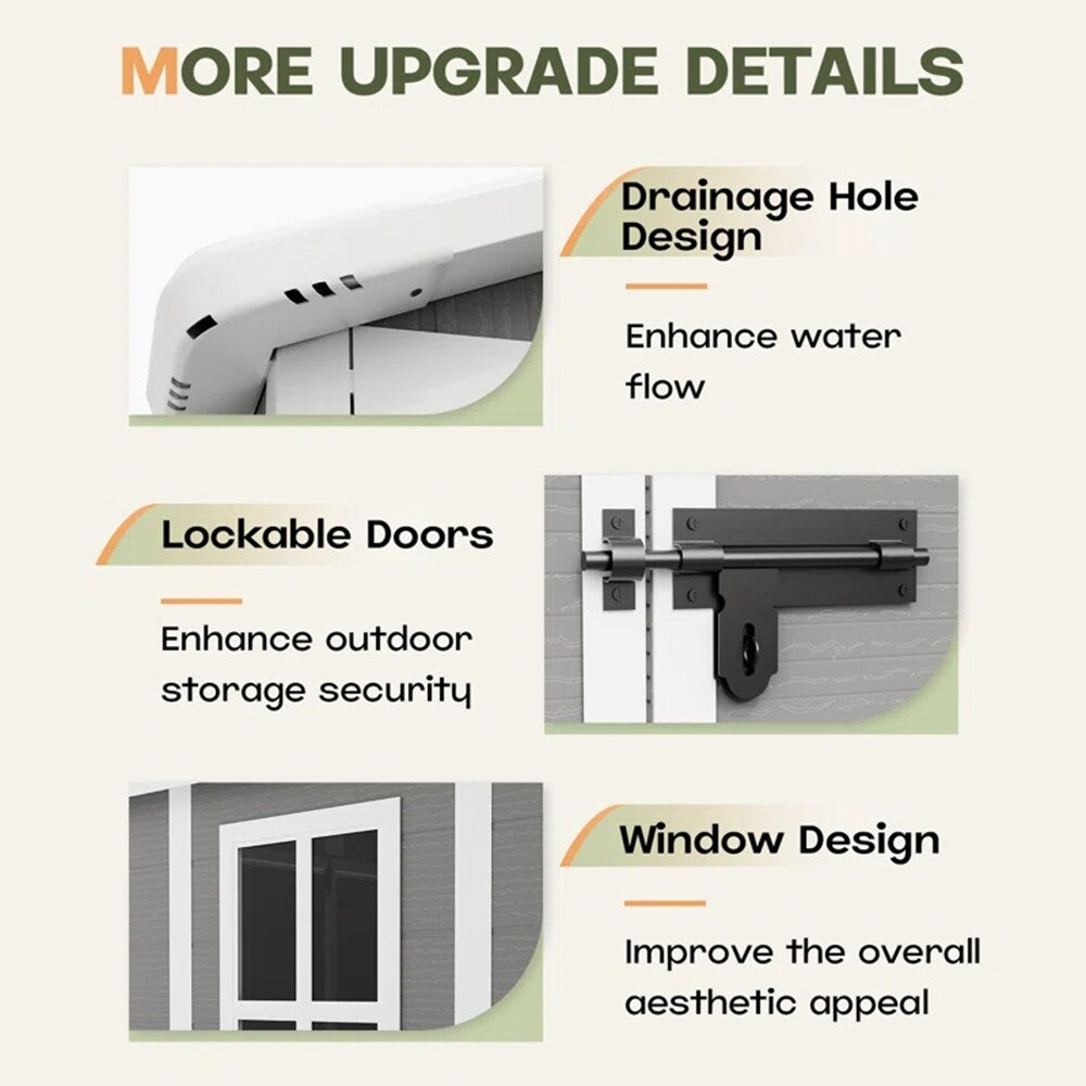 6 Fuß x 4 Fuß / 6 Fuß x 8 Fuß / 8 Fuß x 6 Fuß / 8 Fuß x 10 Fuß wetterfester Geräteschuppen aus Kunstharz mit Boden und Turm
