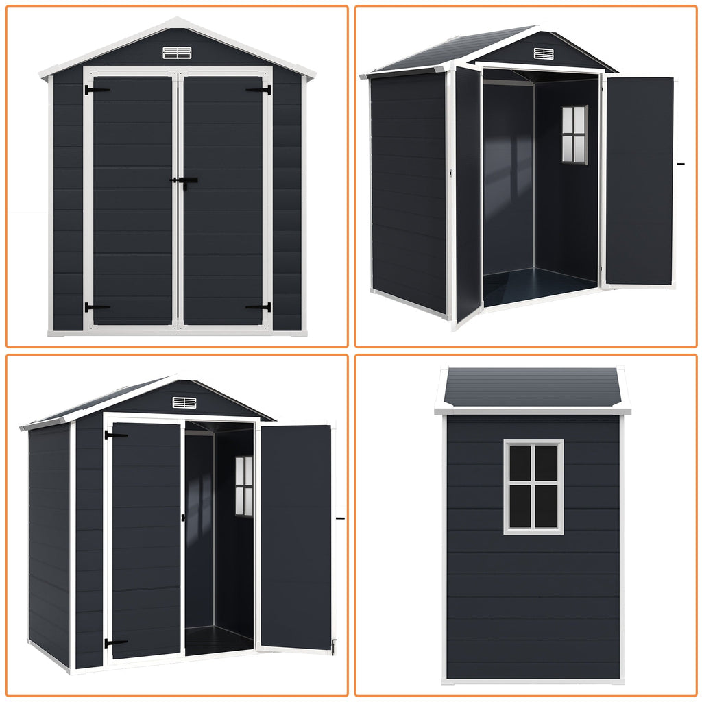 6 Fuß x 4 Fuß / 6 Fuß x 8 Fuß / 8 Fuß x 6 Fuß / 8 Fuß x 10 Fuß wetterfester Geräteschuppen aus Kunstharz mit Boden und Turm