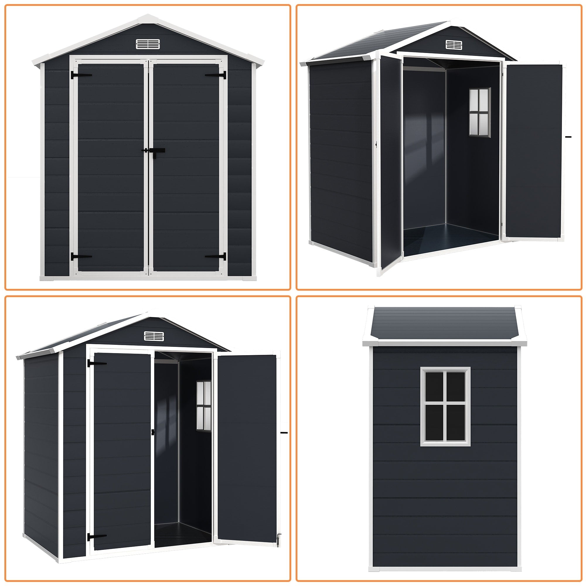 6 Fuß x 4 Fuß / 6 Fuß x 8 Fuß / 8 Fuß x 6 Fuß / 8 Fuß x 10 Fuß wetterfester Geräteschuppen aus Kunstharz mit Boden und Turm