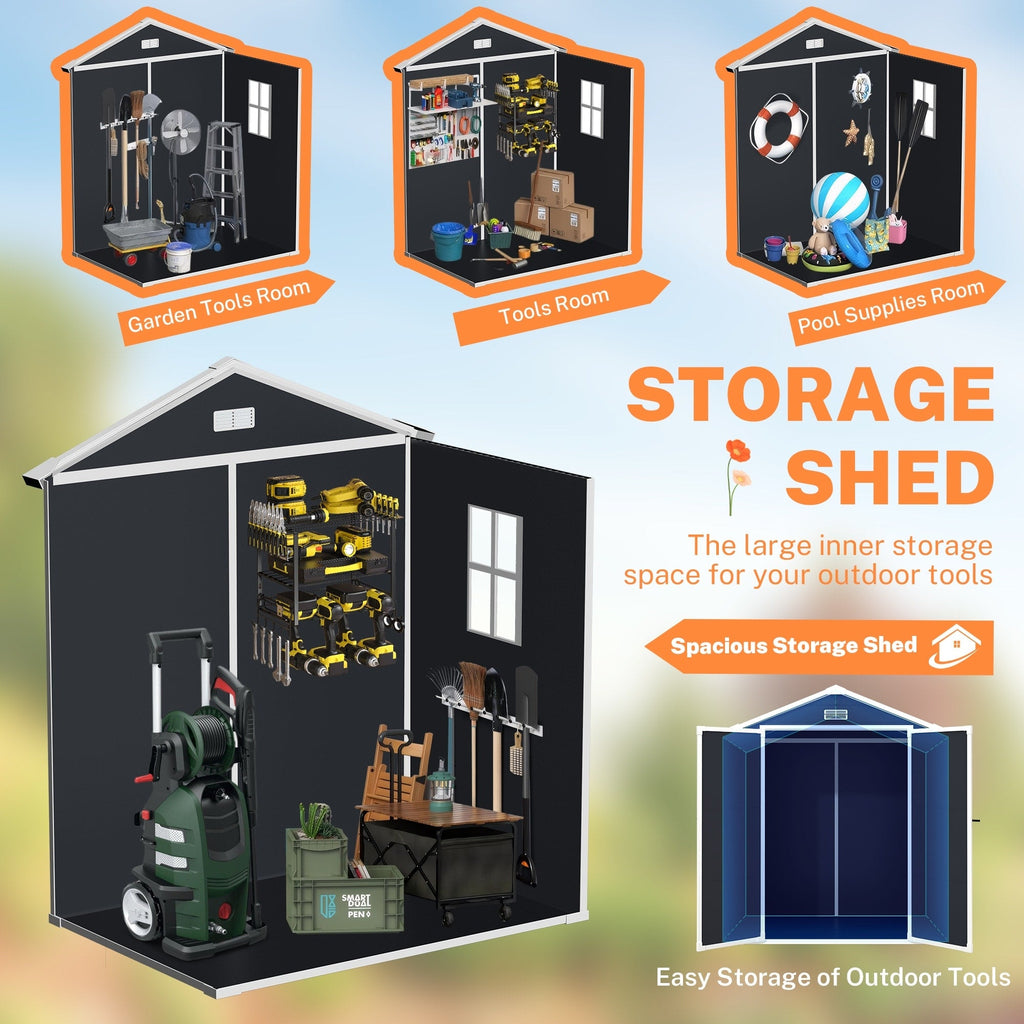 6 Fuß x 4 Fuß / 6 Fuß x 8 Fuß / 8 Fuß x 6 Fuß / 8 Fuß x 10 Fuß wetterfester Geräteschuppen aus Kunstharz mit Boden und Turm