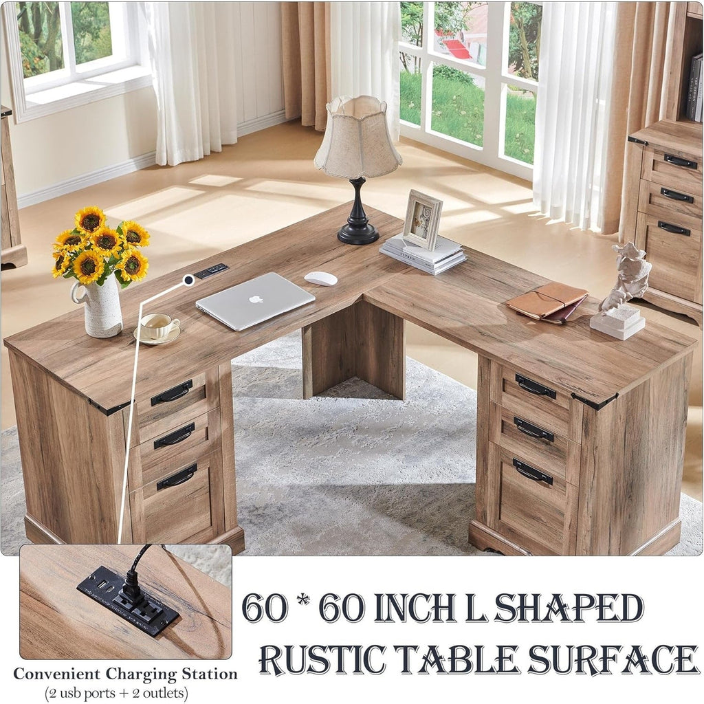 60 cm langer, L-förmiger Schreibtisch im Landhausstil, Eckschreibtisch aus Holz, Computertisch