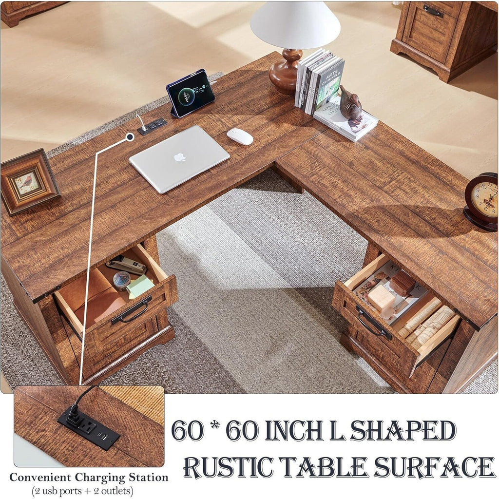 60 cm langer, L-förmiger Schreibtisch im Landhausstil, Eckschreibtisch aus Holz, Computertisch