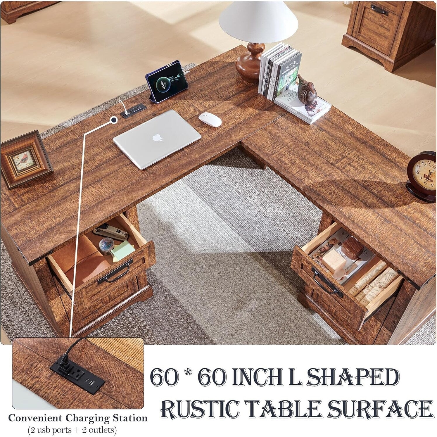 60 cm langer, L-förmiger Schreibtisch im Landhausstil, Eckschreibtisch aus Holz, Computertisch