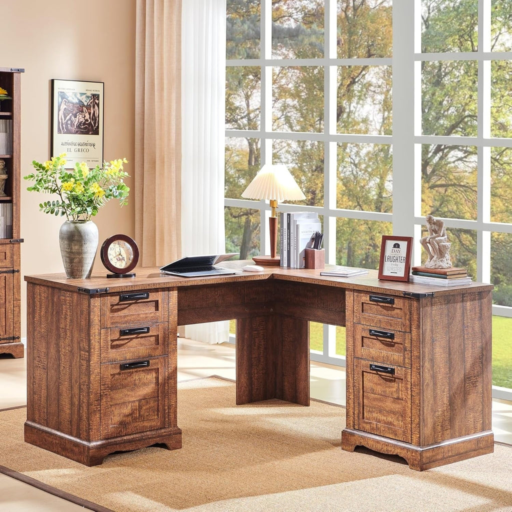 60 cm langer, L-förmiger Schreibtisch im Landhausstil, Eckschreibtisch aus Holz, Computertisch