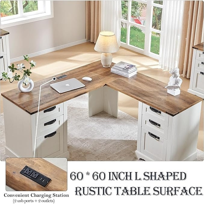 60 cm langer, L-förmiger Schreibtisch im Landhausstil, Eckschreibtisch aus Holz, Computertisch