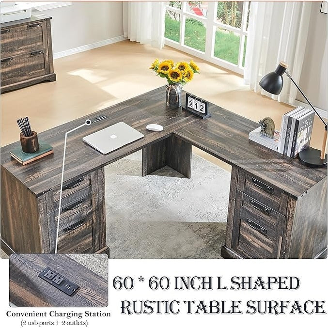 60 cm langer, L-förmiger Schreibtisch im Landhausstil, Eckschreibtisch aus Holz, Computertisch