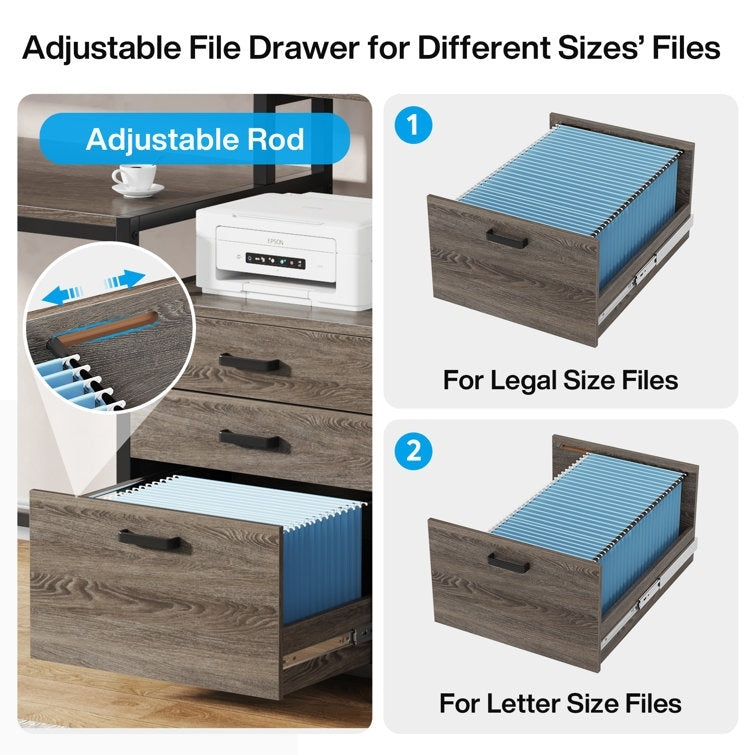 63-Zoll-Computertisch mit Monitorständer, ergonomischer Home-Office-Schreibtisch mit Schubladen und Aktenschrank