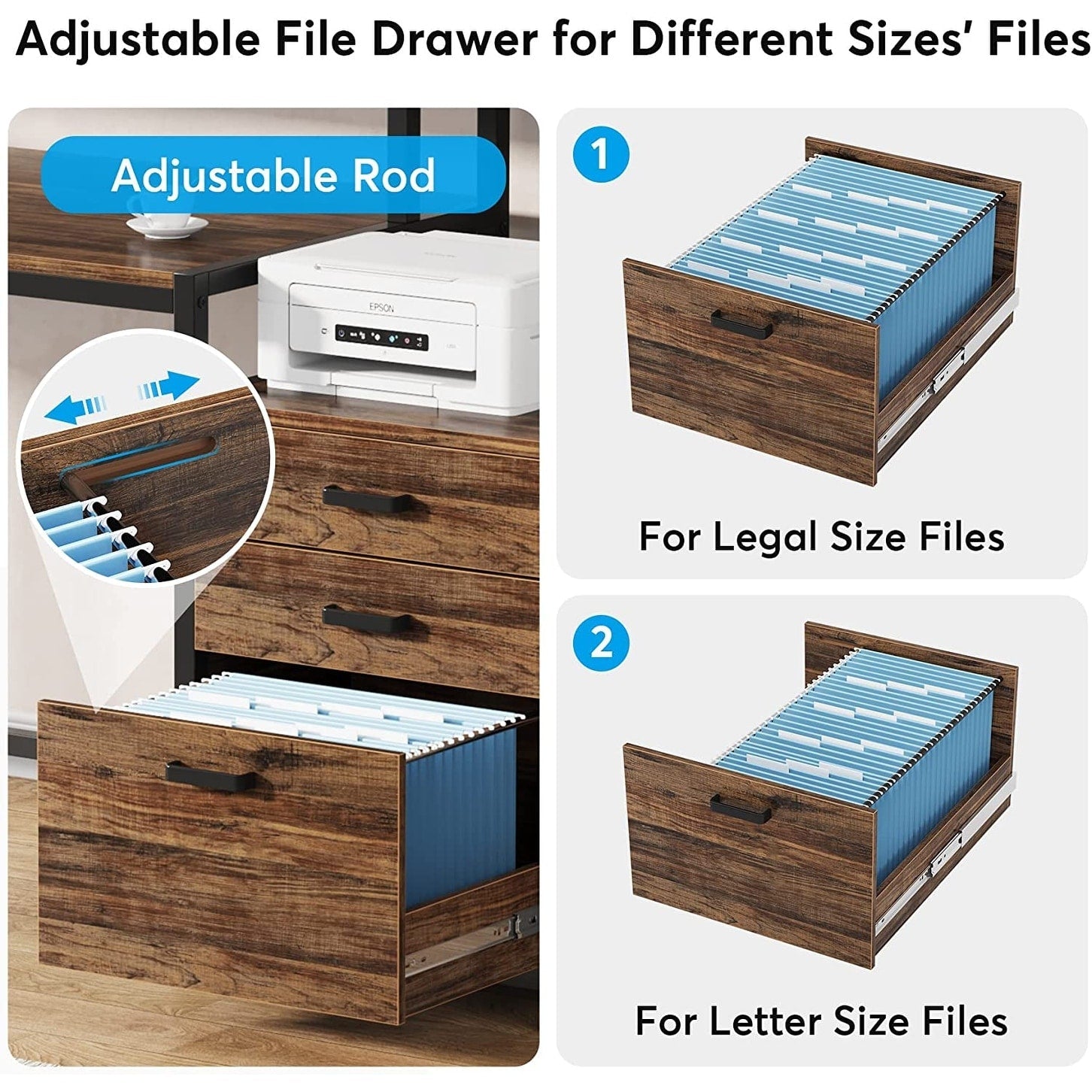 63-Zoll-Computertisch mit Monitorständer, ergonomischer Home-Office-Schreibtisch mit Schubladen und Aktenschrank