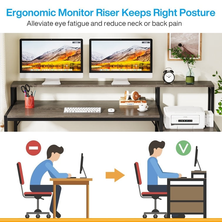 63-Zoll-Computertisch mit Monitorständer, ergonomischer Home-Office-Schreibtisch mit Schubladen und Aktenschrank