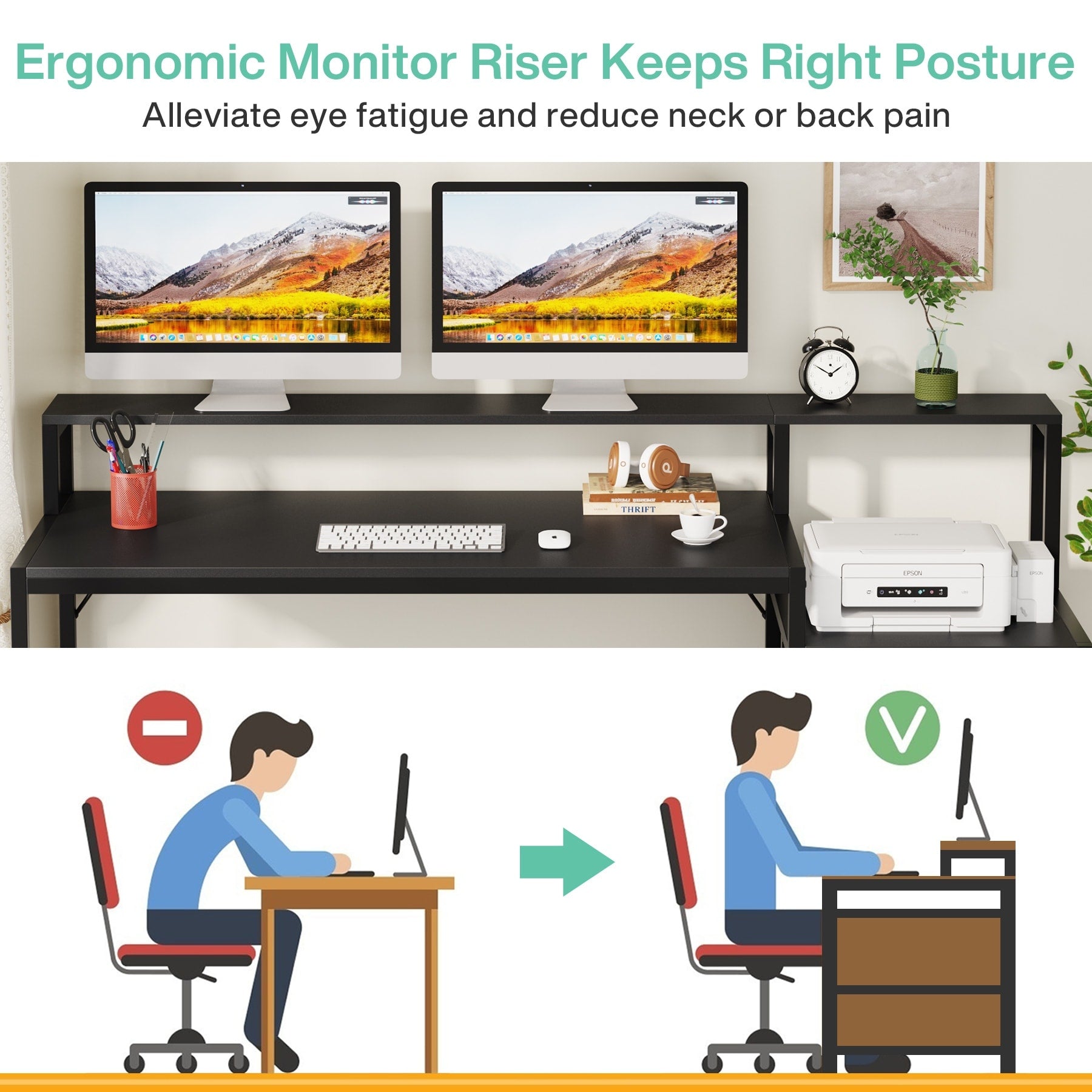 63-Zoll-Computertisch mit Monitorständer, ergonomischer Home-Office-Schreibtisch mit Schubladen und Aktenschrank
