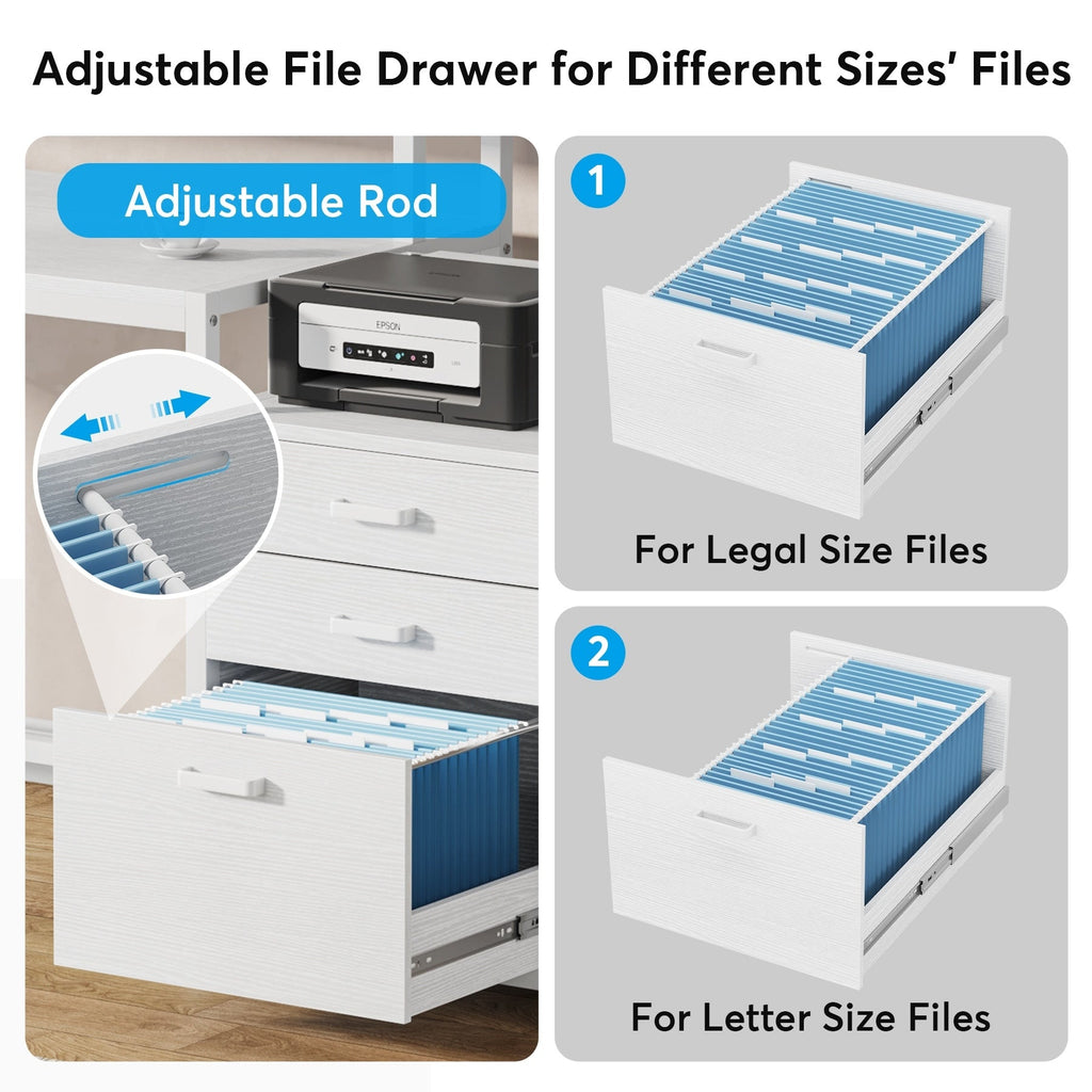 63-Zoll-Computertisch mit Monitorständer, ergonomischer Home-Office-Schreibtisch mit Schubladen und Aktenschrank