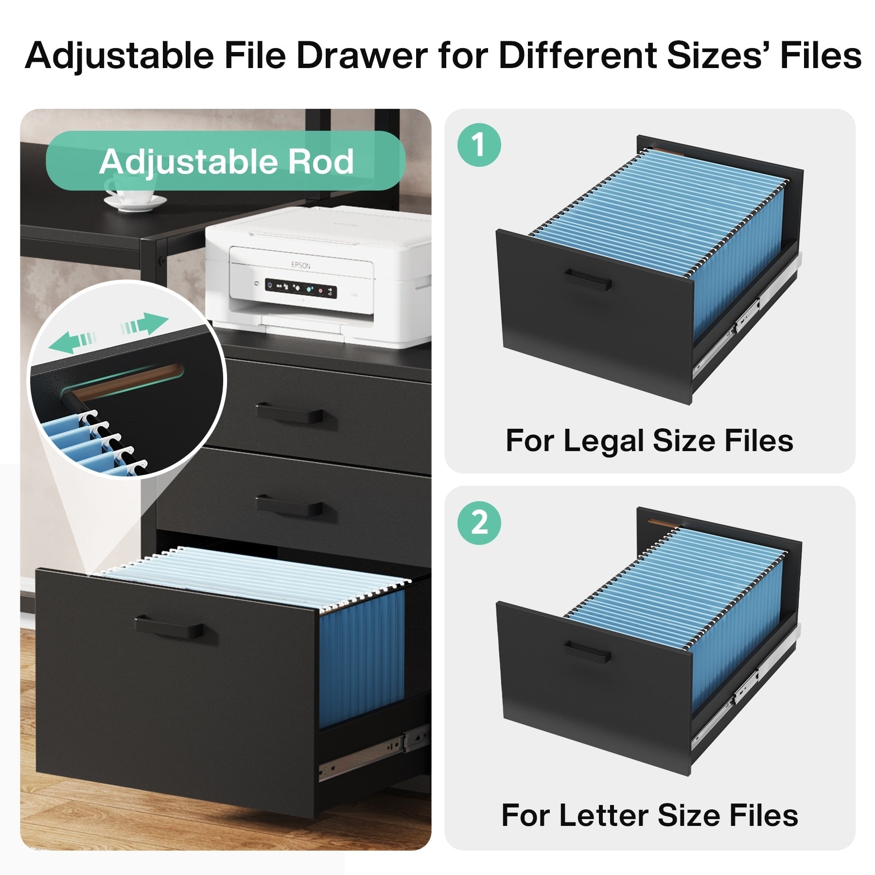 63-Zoll-Computertisch mit Monitorständer, ergonomischer Home-Office-Schreibtisch mit Schubladen und Aktenschrank
