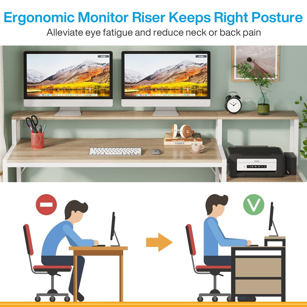 63-Zoll-Computertisch mit Monitorständer, ergonomischer Home-Office-Schreibtisch mit Schubladen und Aktenschrank