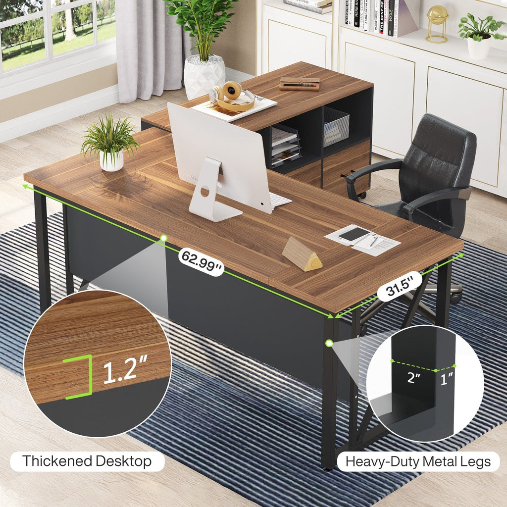 63-Zoll-L-förmiger Computertisch mit 47-Zoll-Aktenschrank, Schreibtisch-Set für das Homeoffice