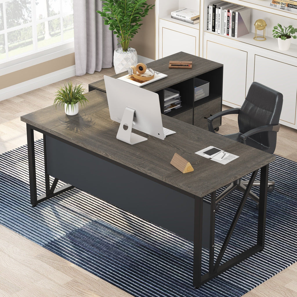 63-Zoll-L-förmiger Computertisch mit 47-Zoll-Aktenschrank, Schreibtisch-Set für das Homeoffice