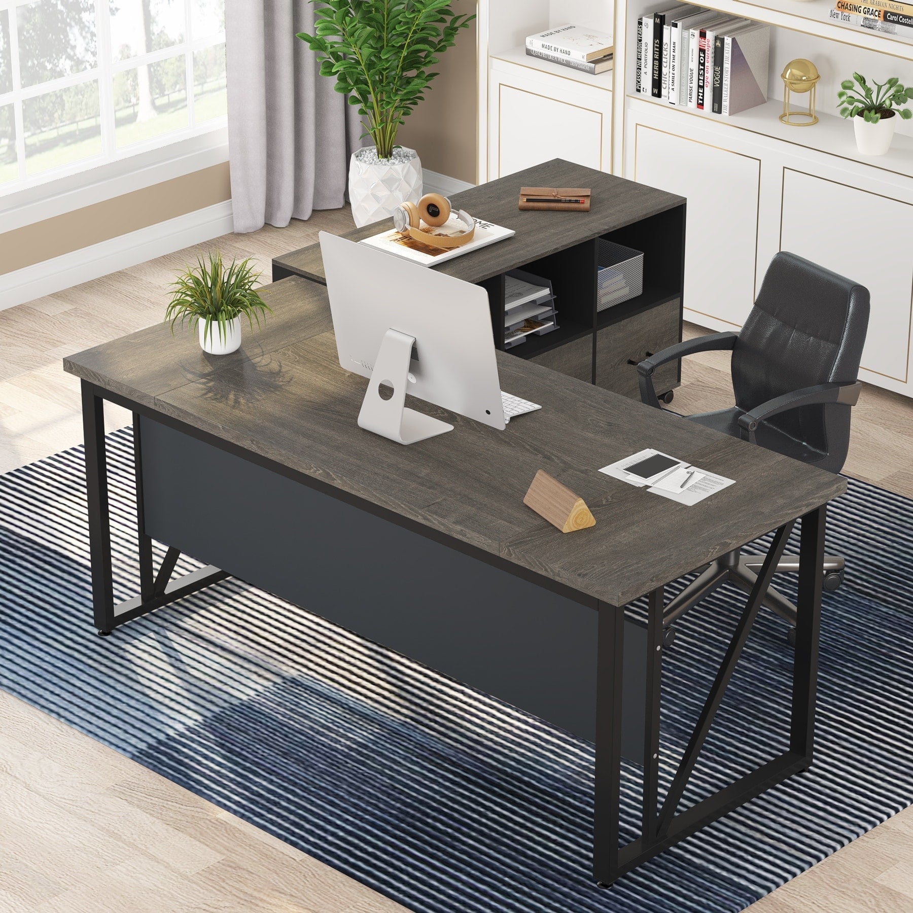 63-Zoll-L-förmiger Computertisch mit 47-Zoll-Aktenschrank, Schreibtisch-Set für das Homeoffice