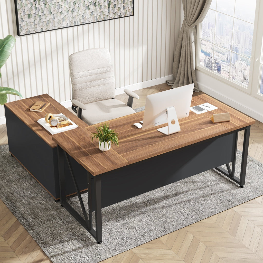 63-Zoll-L-förmiger Computertisch mit 47-Zoll-Aktenschrank, Schreibtisch-Set für das Homeoffice