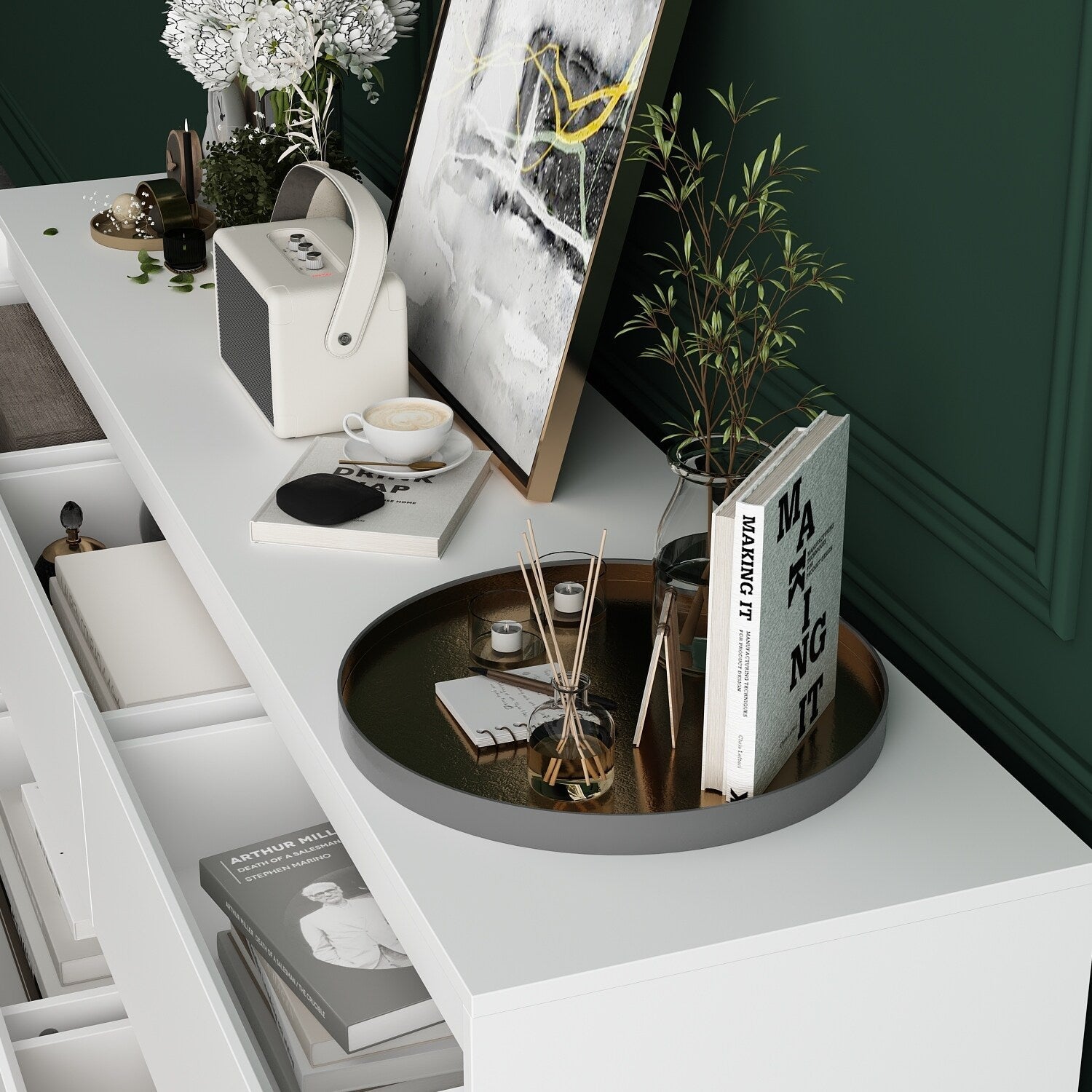 63W 9-Schubladen-Kommode, Akzentkommode für Wohnzimmer und Schlafzimmer