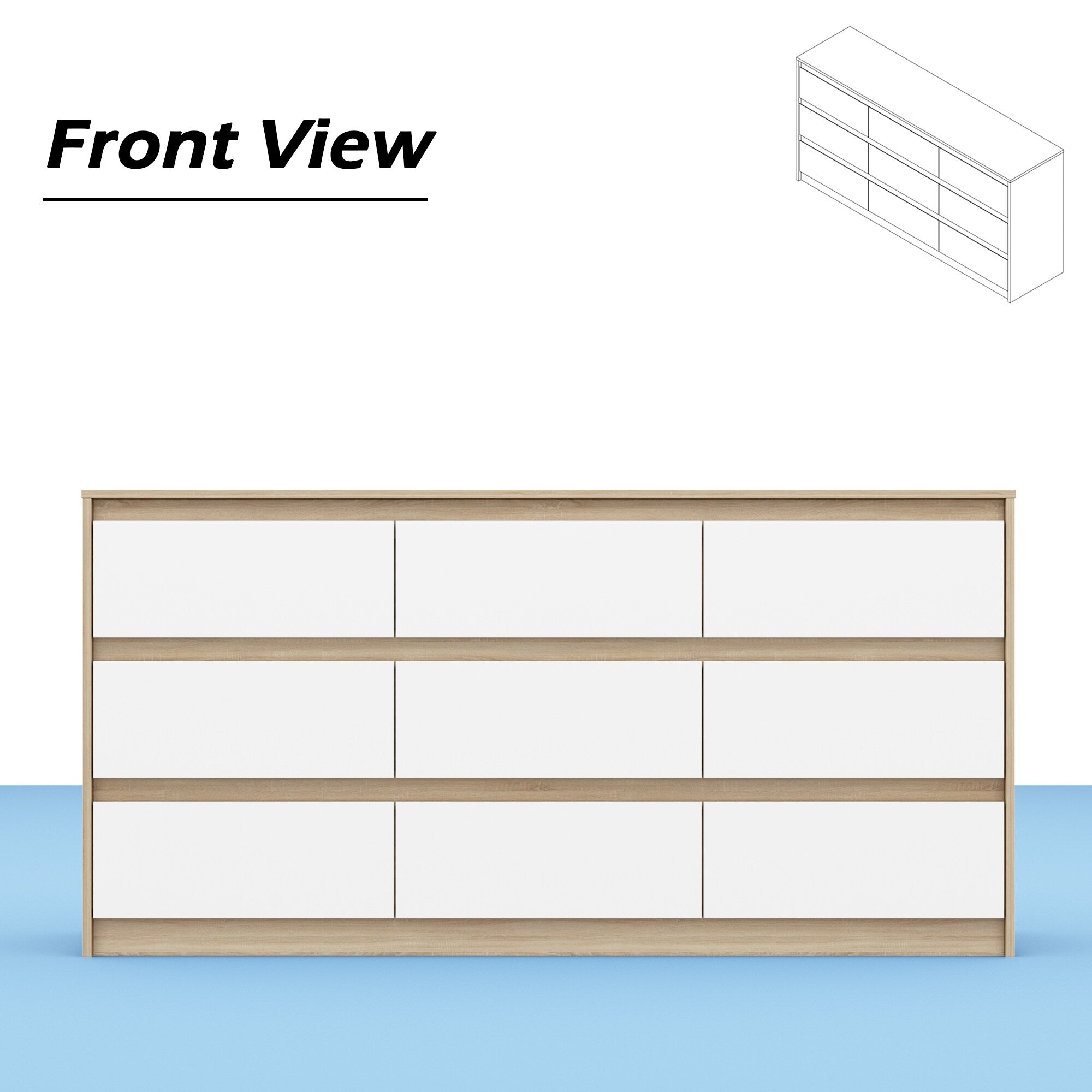 63W 9-Schubladen-Kommode, Akzentkommode für Wohnzimmer und Schlafzimmer