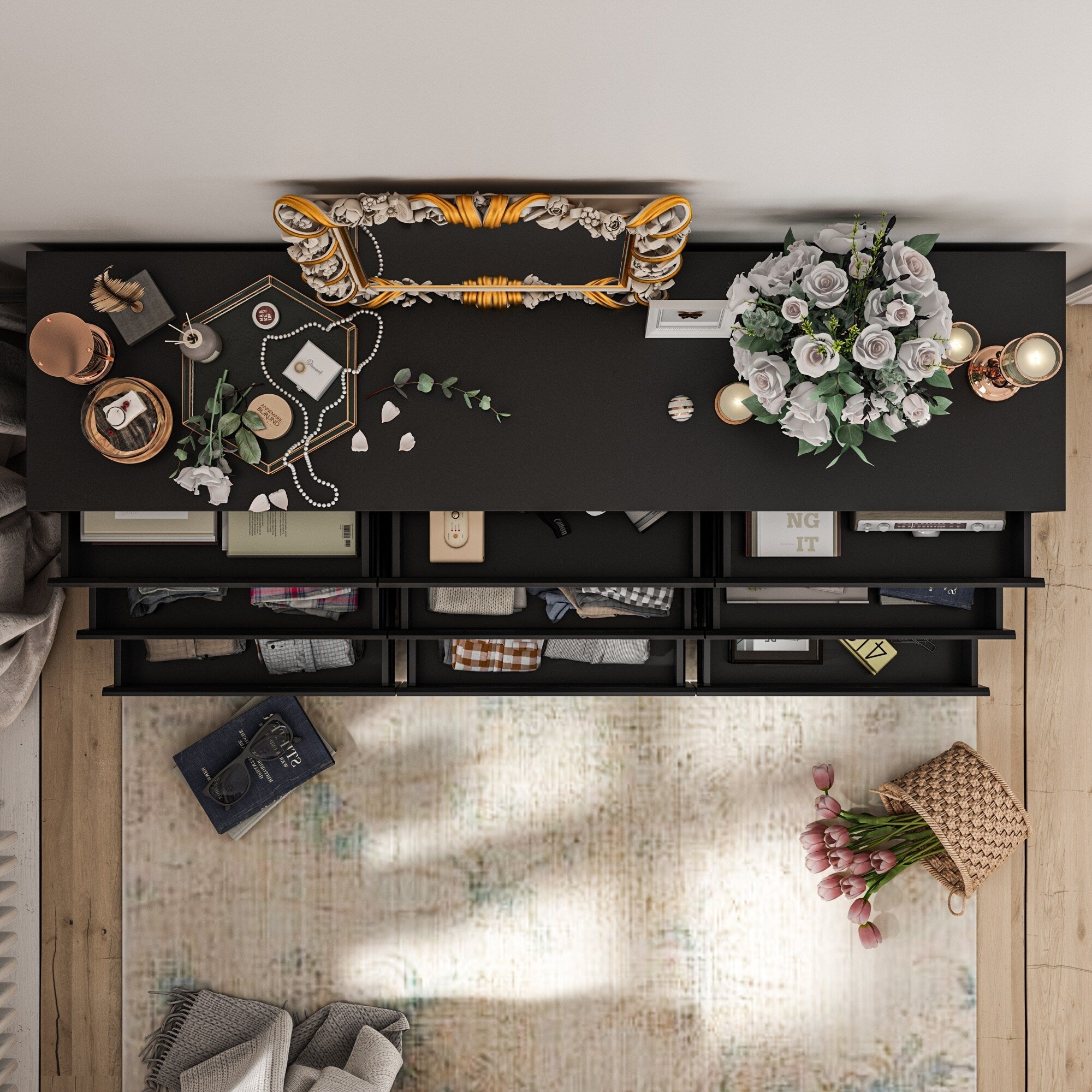 63W 9-Schubladen-Kommode, Akzentkommode für Wohnzimmer und Schlafzimmer