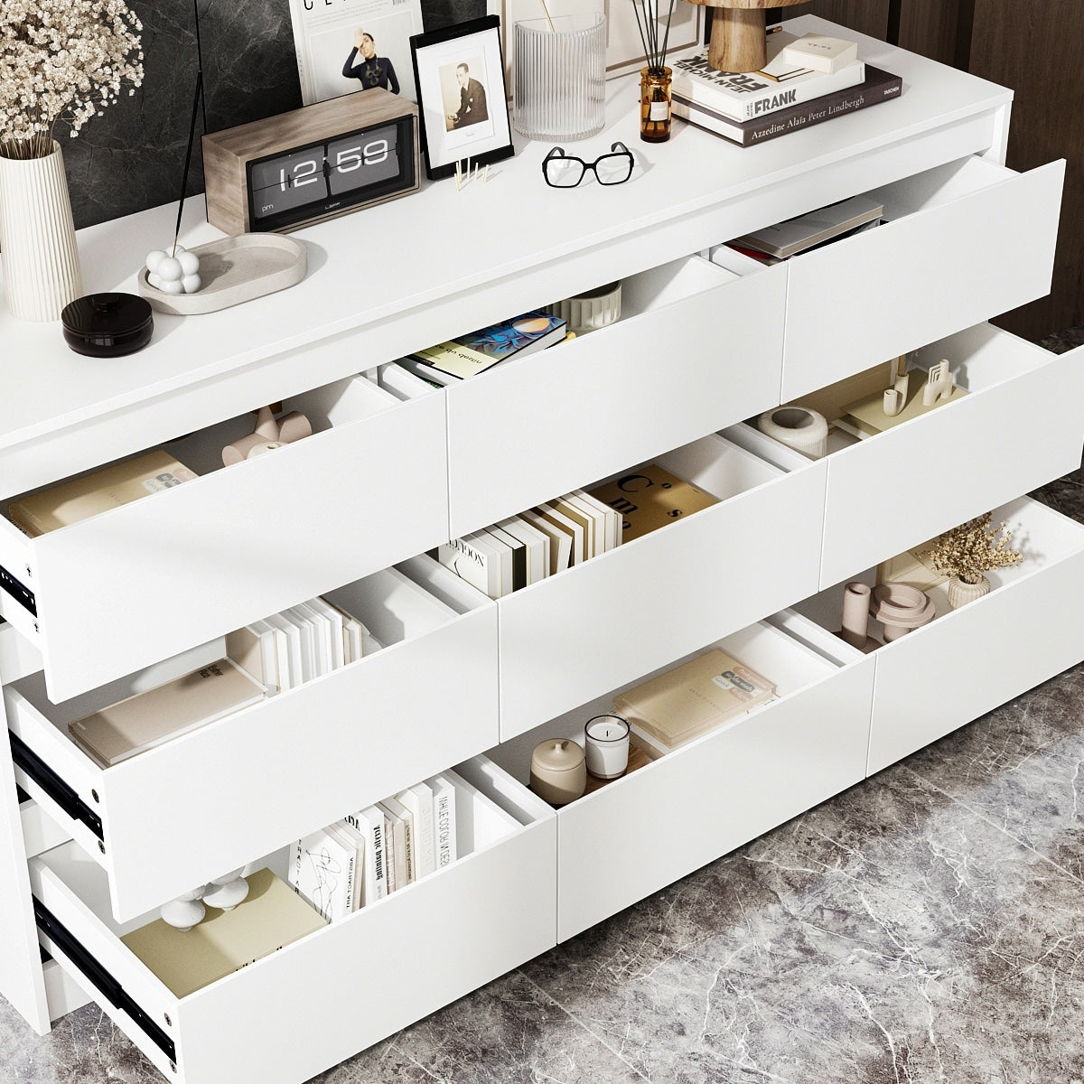 63W 9-Schubladen-Kommode, Akzentkommode für Wohnzimmer und Schlafzimmer