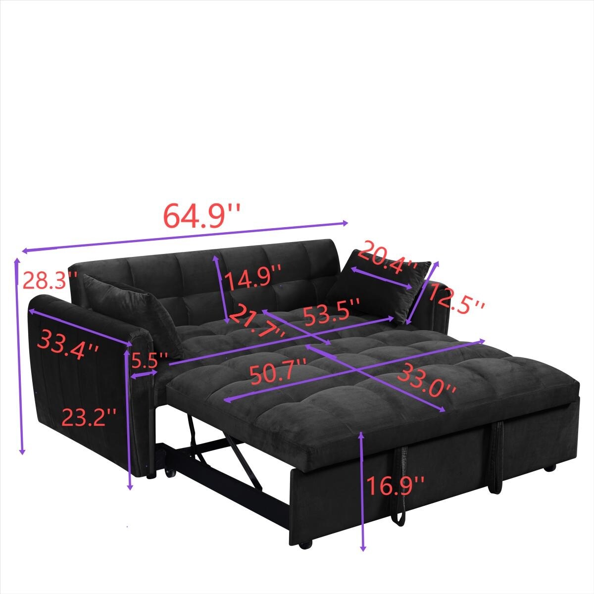 64,96 € Samt-Schlafsofa (3-in-1) mit verstellbarer Rückenlehne, Staufach und einer Tragkraft von 227 kg