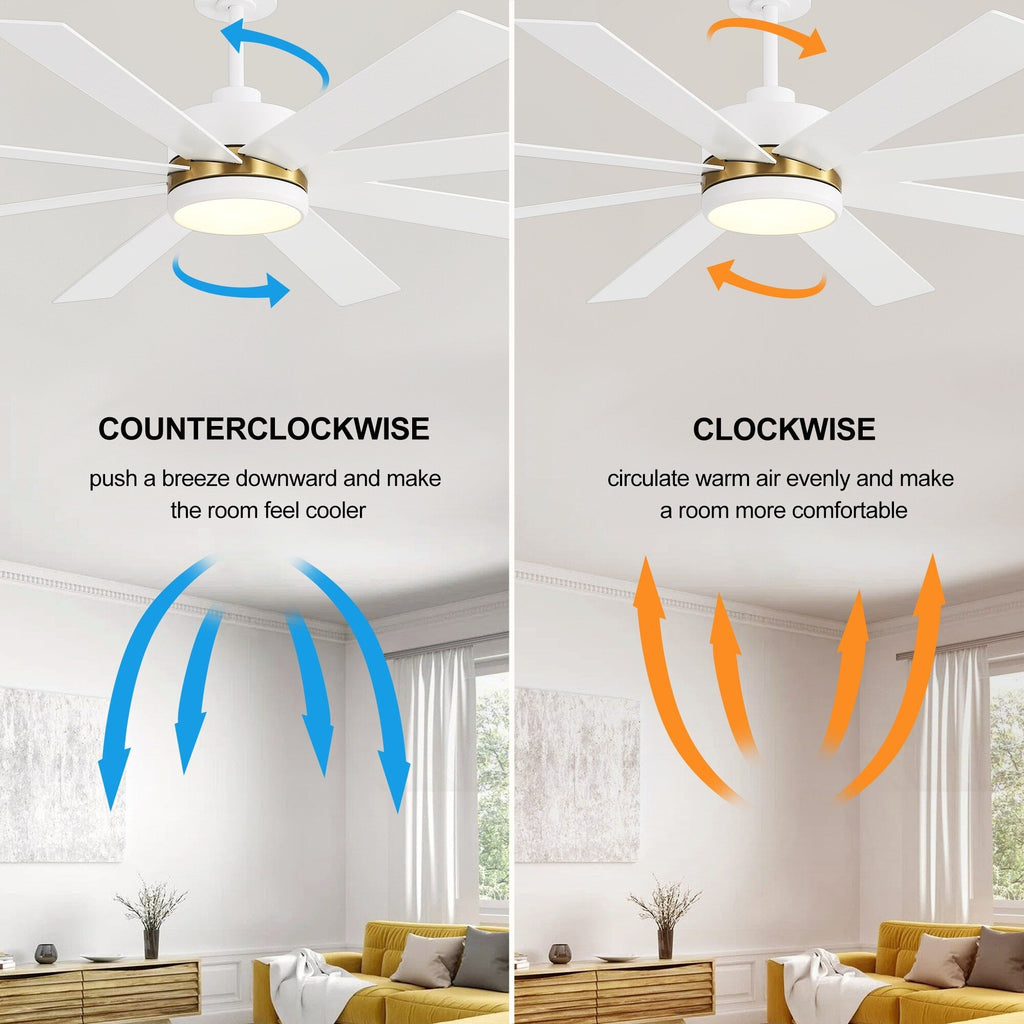 65 Zoll großer, schwarzer LED-Deckenventilator mit 8 Flügeln, Licht und Fernbedienung