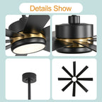 65 Zoll großer, schwarzer LED-Deckenventilator mit 8 Flügeln, Licht und Fernbedienung