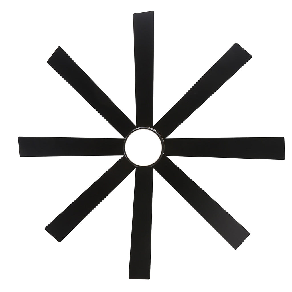 65 Zoll großer, schwarzer LED-Deckenventilator mit 8 Flügeln, Licht und Fernbedienung