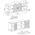 Rustikaler, dekorativer TV-Türständer mit Blumenmuster, 70 Zoll breit, für Fernseher bis zu 80 Zoll.