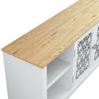 Rustikaler, dekorativer TV-Türständer mit Blumenmuster, 70 Zoll breit, für Fernseher bis zu 80 Zoll.