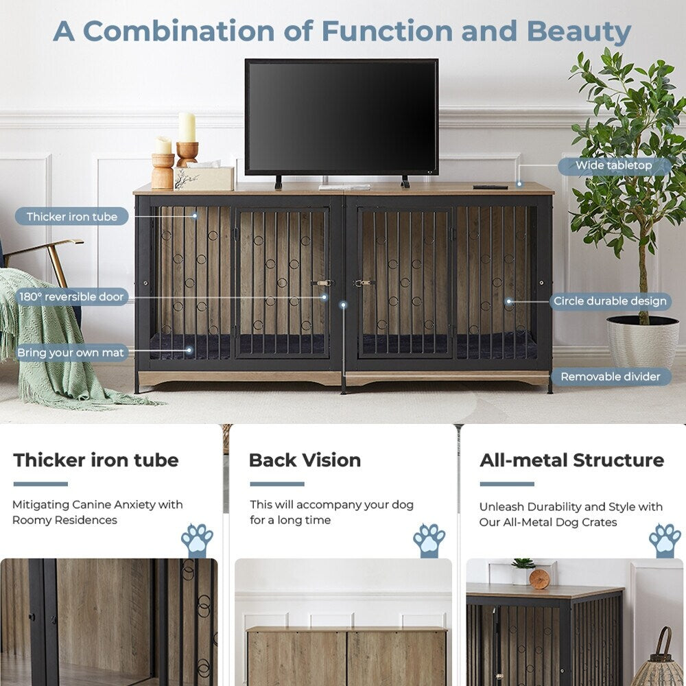 70,86'' Hundebox-Möbelstück für große Rassen, TV-Ständer mit Kissen und Doppelfächern (ohne Kissen)