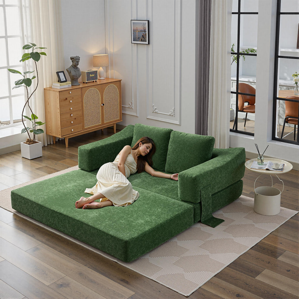 70,87 Gepolstertes Schlafsofa, ausziehbarer Sessel, bequemes Sofa für Wohnzimmer und Schlafzimmer, Chenille-Stoff