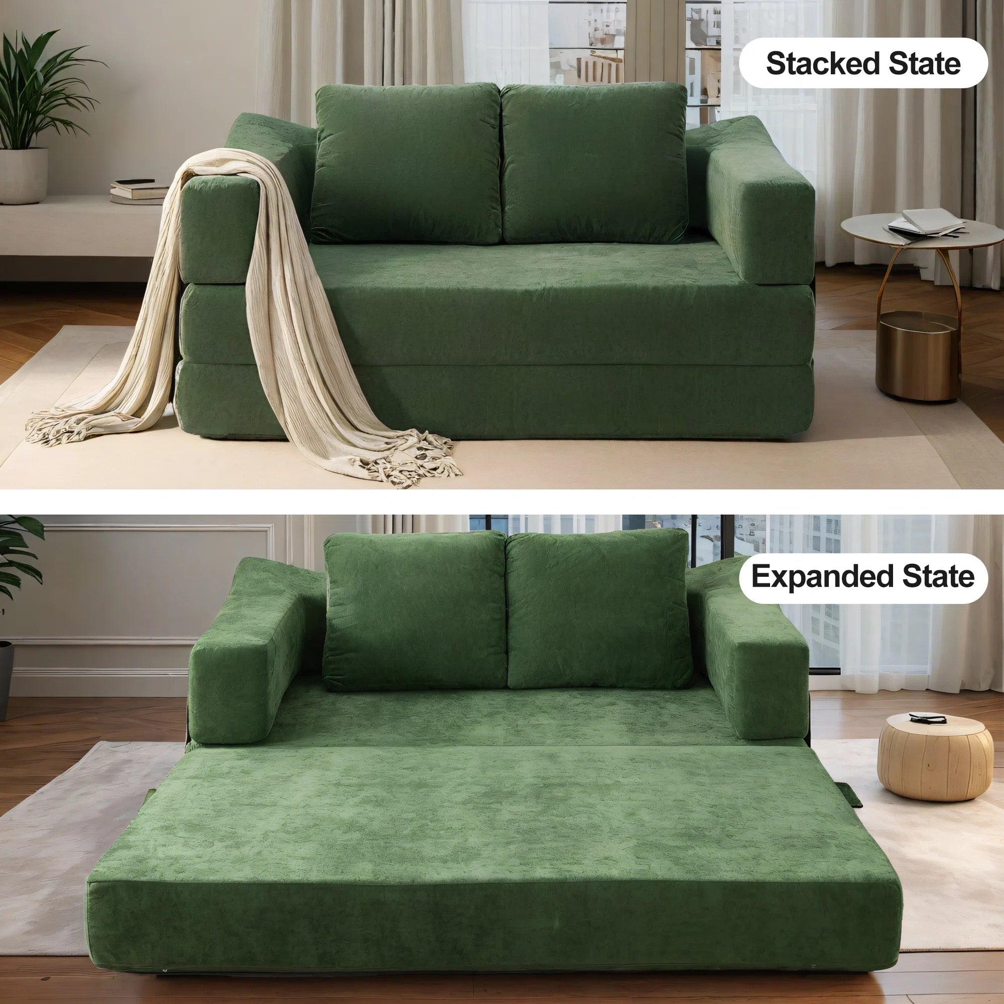 70,87 Gepolstertes Schlafsofa, ausziehbarer Sessel, bequemes Sofa für Wohnzimmer und Schlafzimmer, Chenille-Stoff
