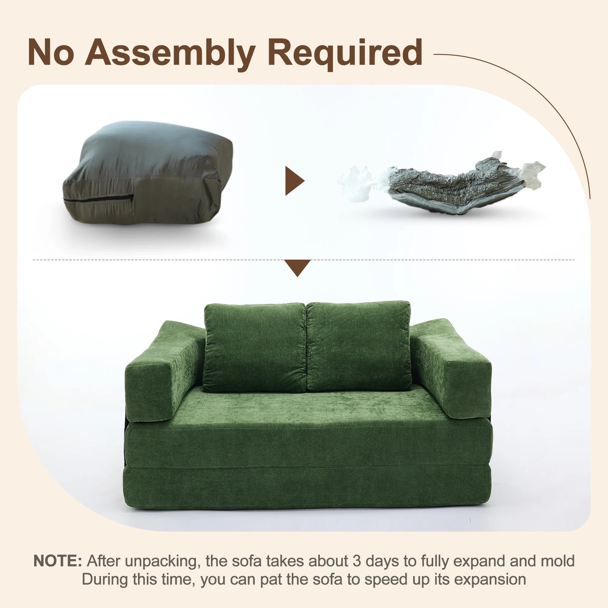 70,87 Gepolstertes Schlafsofa, ausziehbarer Sessel, bequemes Sofa für Wohnzimmer und Schlafzimmer, Chenille-Stoff