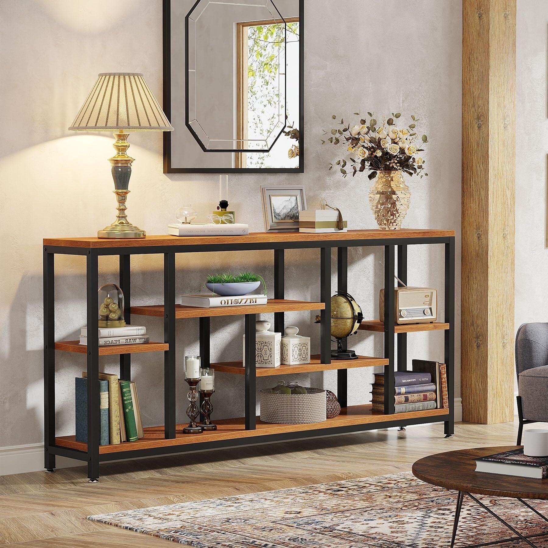 70,9 Zoll (180 cm) hoher Konsolentisch mit Stauraum, 3-stufiger Eingangstisch für Flur