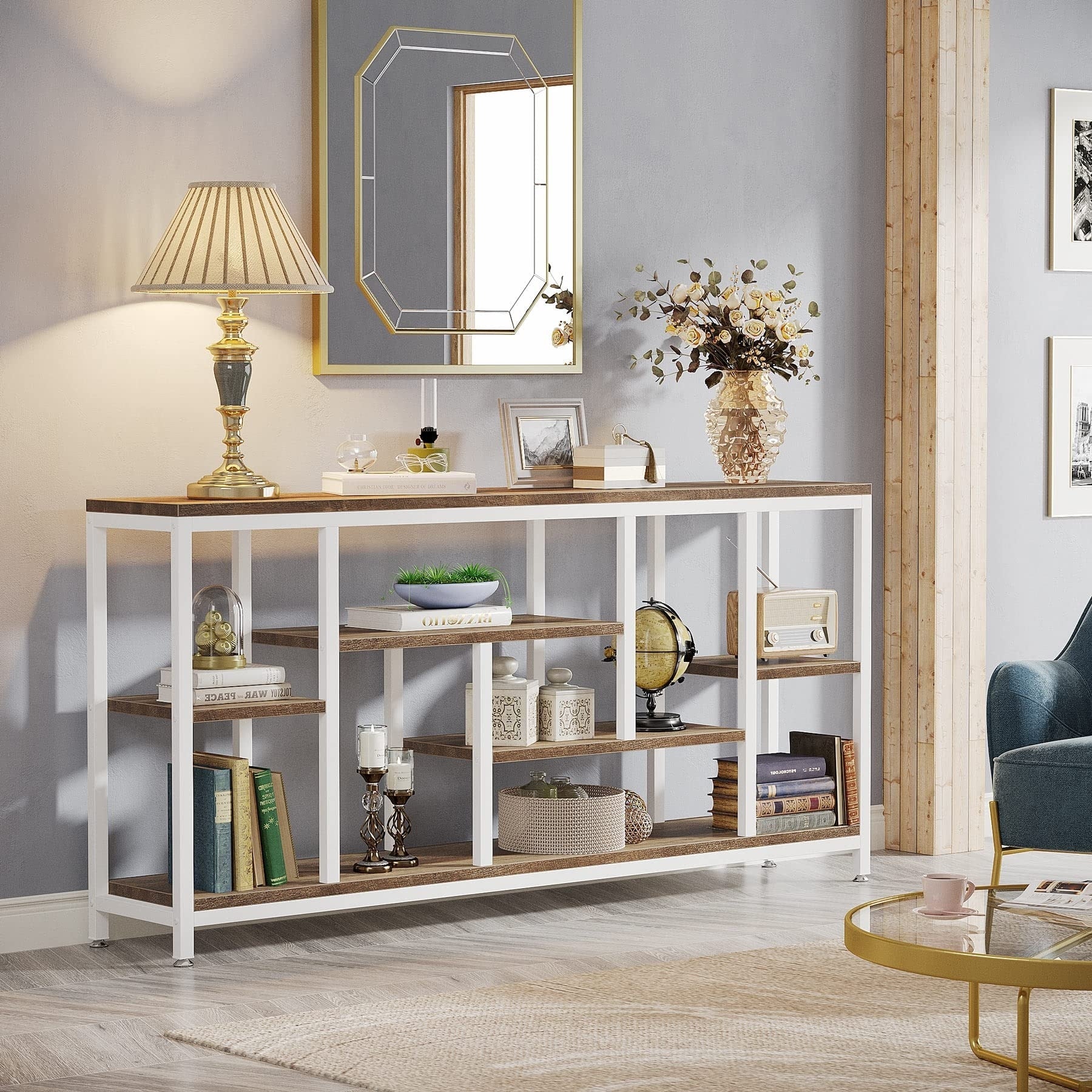 70,9 Zoll (180 cm) hoher Konsolentisch mit Stauraum, 3-stufiger Eingangstisch für Flur